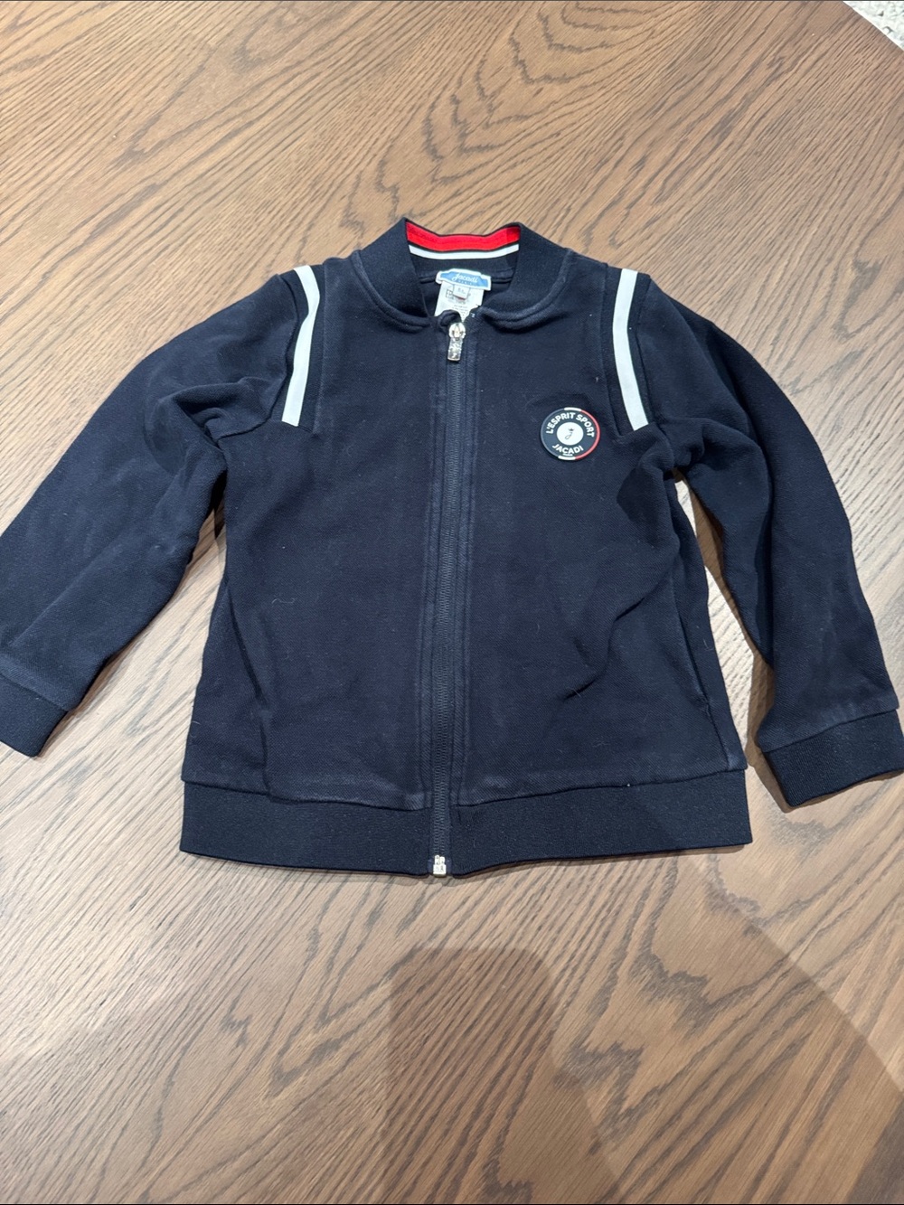 Jacadi Navy Blue Zip-Up Kids Jacket with White Trim